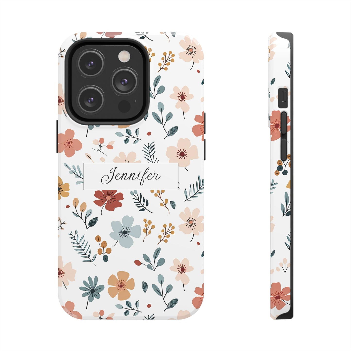 Personalized name phone case with wildflowers