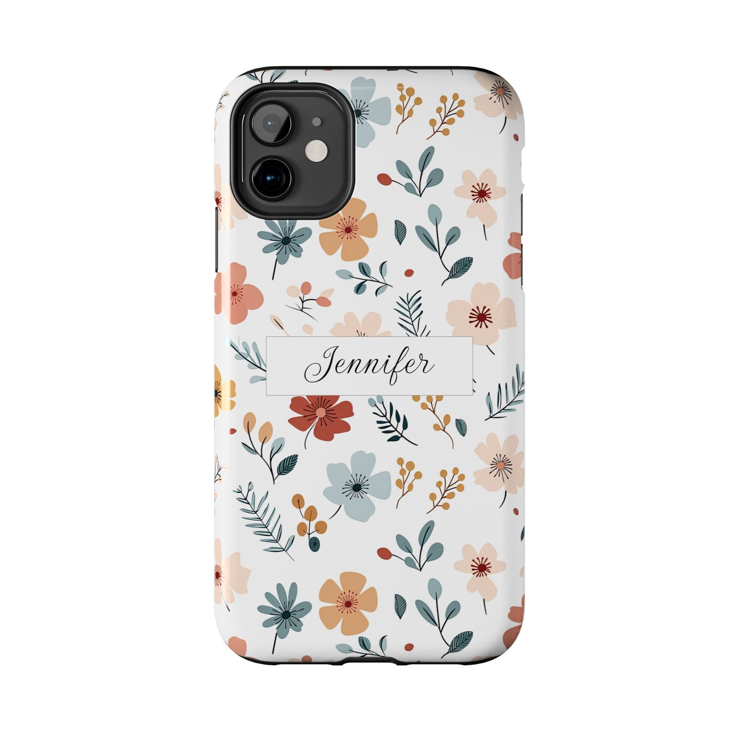 Personalized name phone case with wildflowers