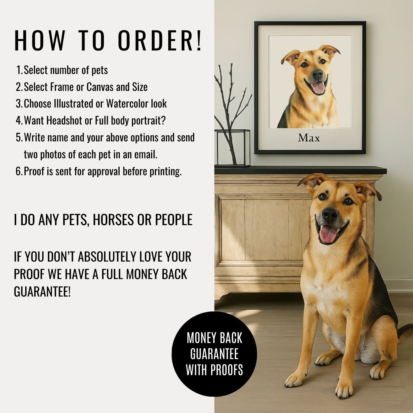 Watercolor & Illustrated Pet Portrait from Photo