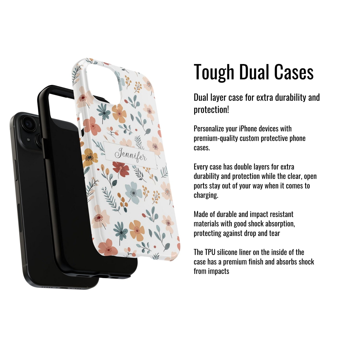 Personalized name phone case with wildflowers