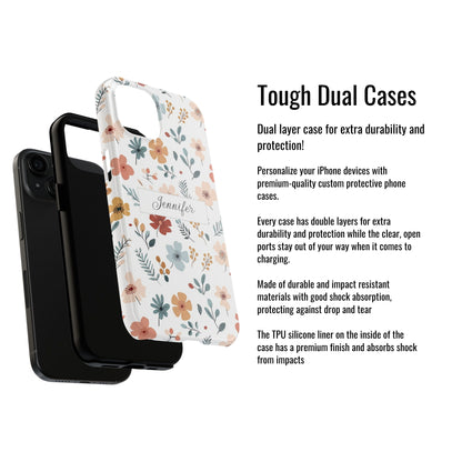 Personalized name phone case with wildflowers