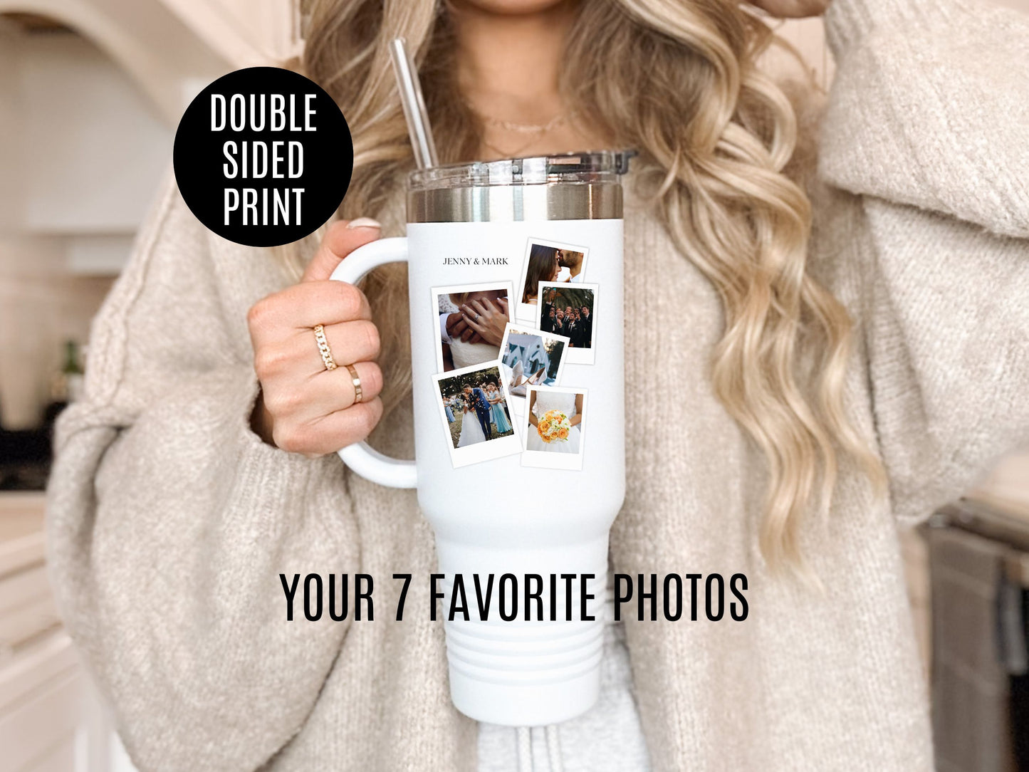 Tumbler with photos, 40oz - Perfect Gift for Coffee Lovers, Brunch, Beach and Workout.