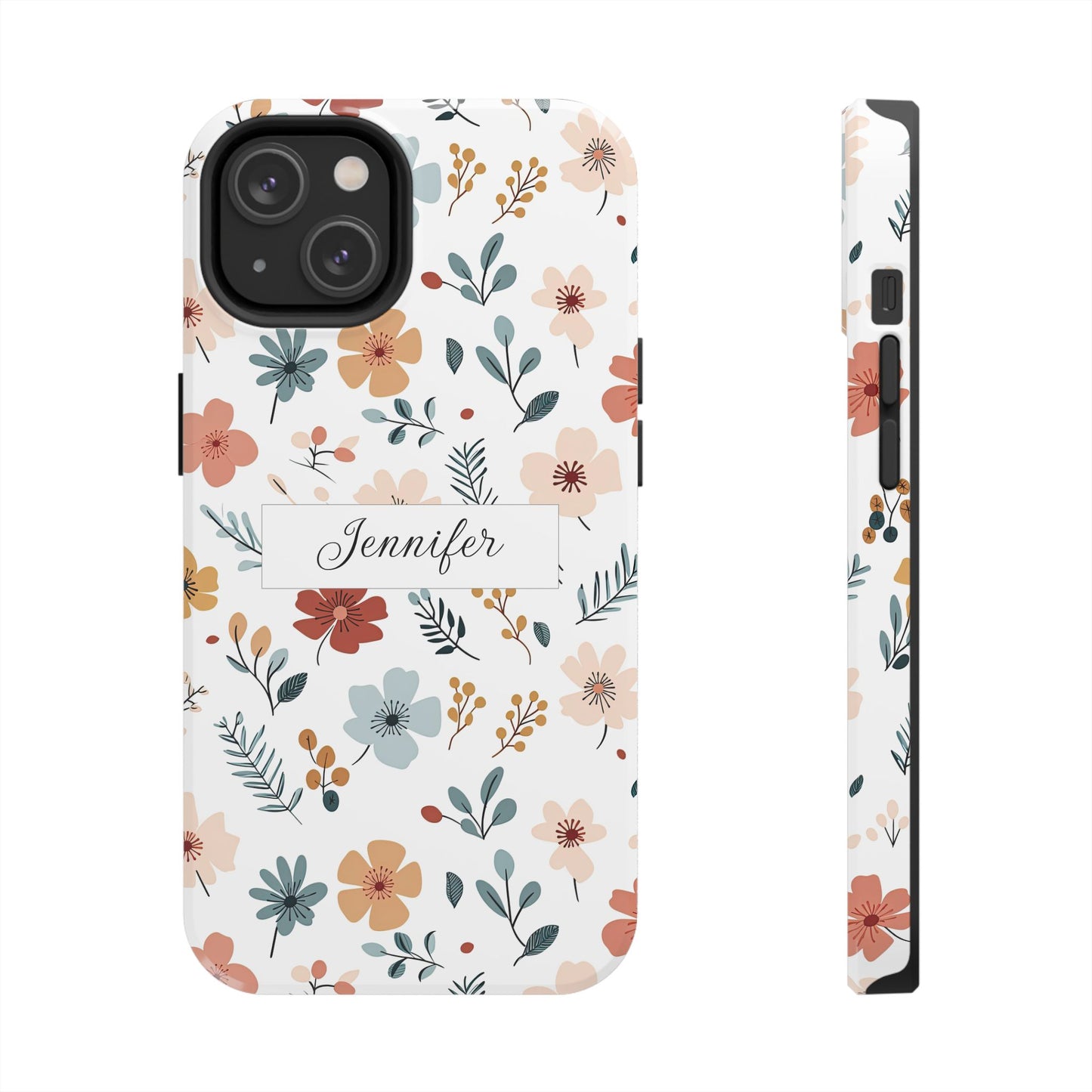 Personalized name phone case with wildflowers