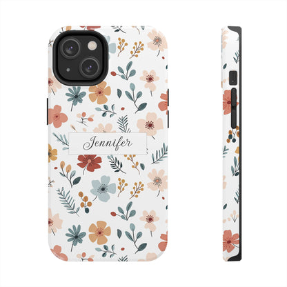 Personalized name phone case with wildflowers