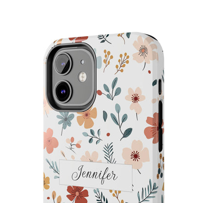 Personalized name phone case with wildflowers
