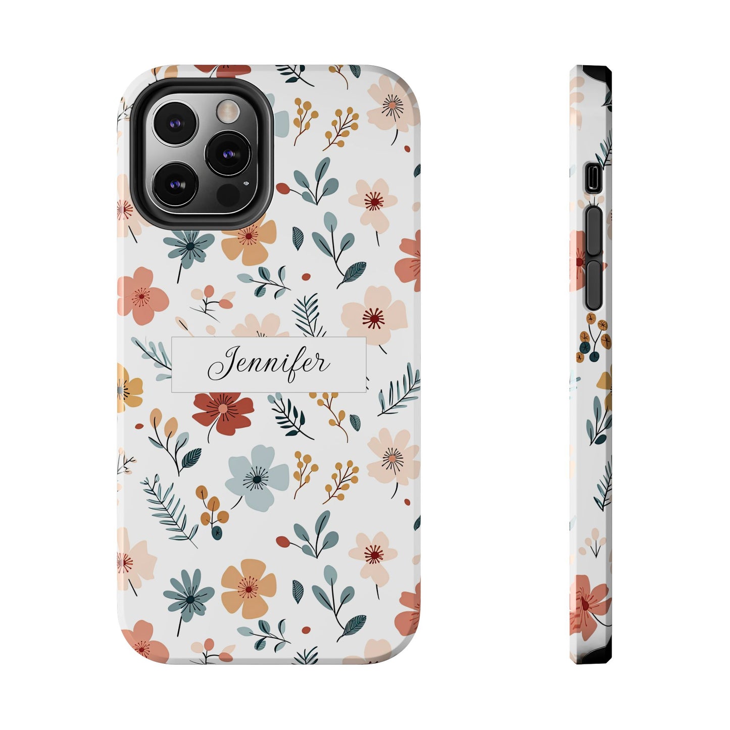 Personalized name phone case with wildflowers