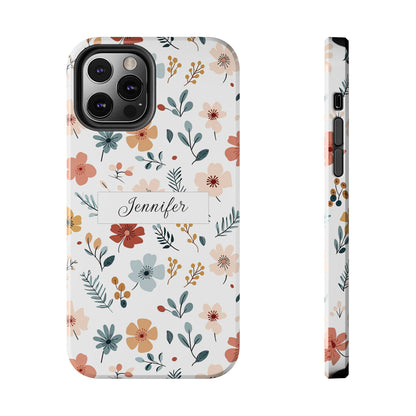 Personalized name phone case with wildflowers