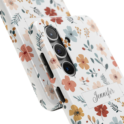 Personalized name phone case with wildflowers