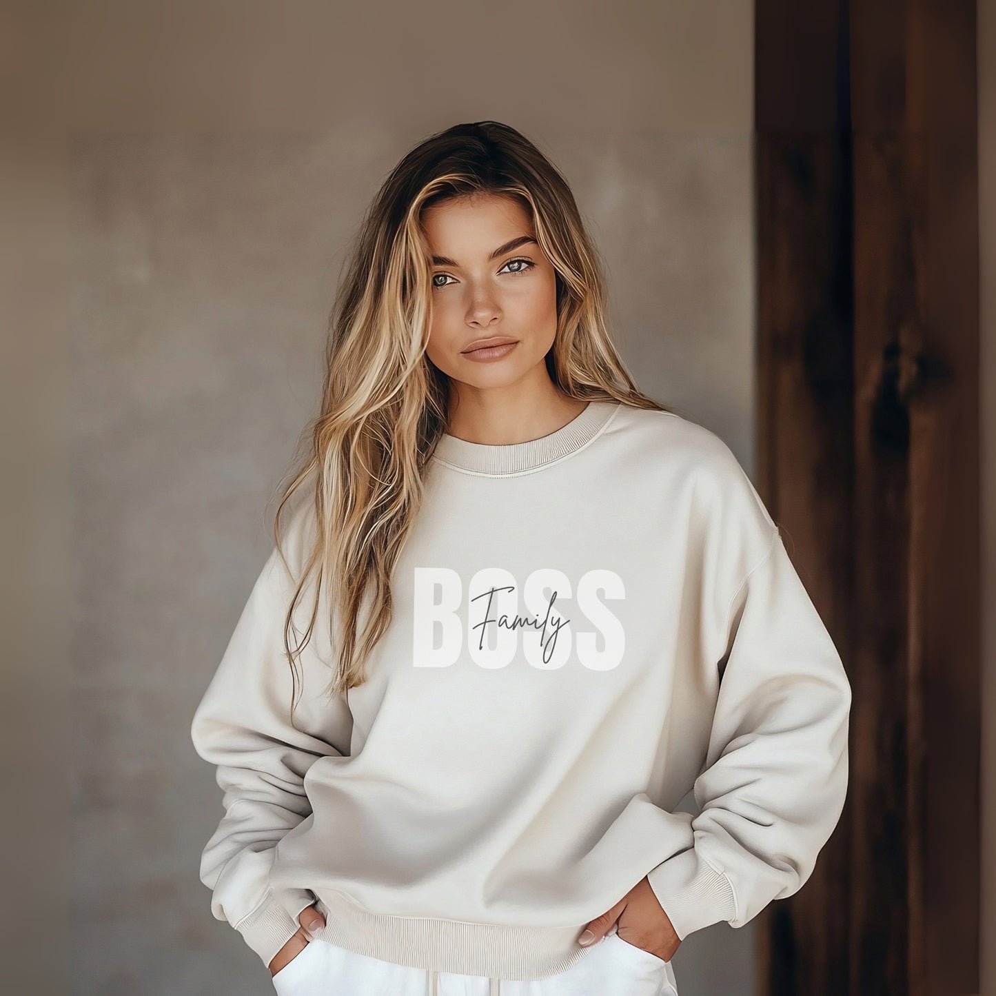 Family Boss Sweatshirt for Mom with Kids Names on the sleeve