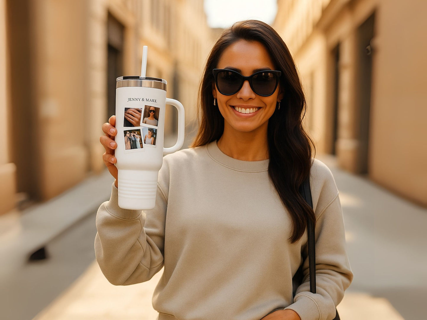 Tumbler with photos, 40oz - Perfect Gift for Coffee Lovers, Brunch, Beach and Workout.