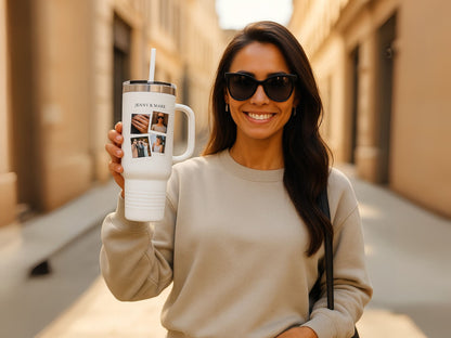 Tumbler with photos, 40oz - Perfect Gift for Coffee Lovers, Brunch, Beach and Workout.