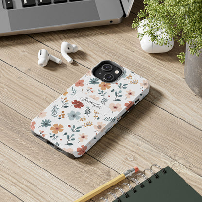 Personalized name phone case with wildflowers