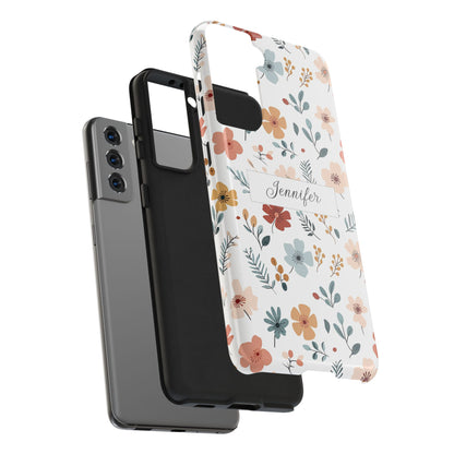 Personalized name phone case with wildflowers