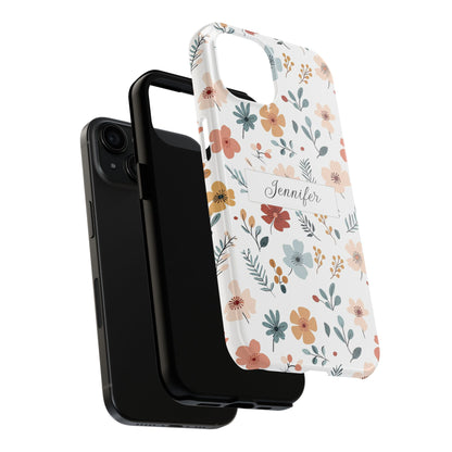 Personalized name phone case with wildflowers