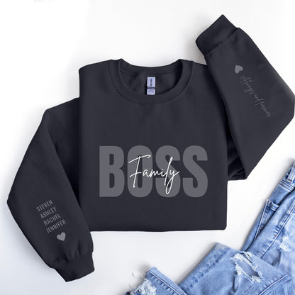 Family Boss Sweatshirt for Mom with Kids Names on the sleeve