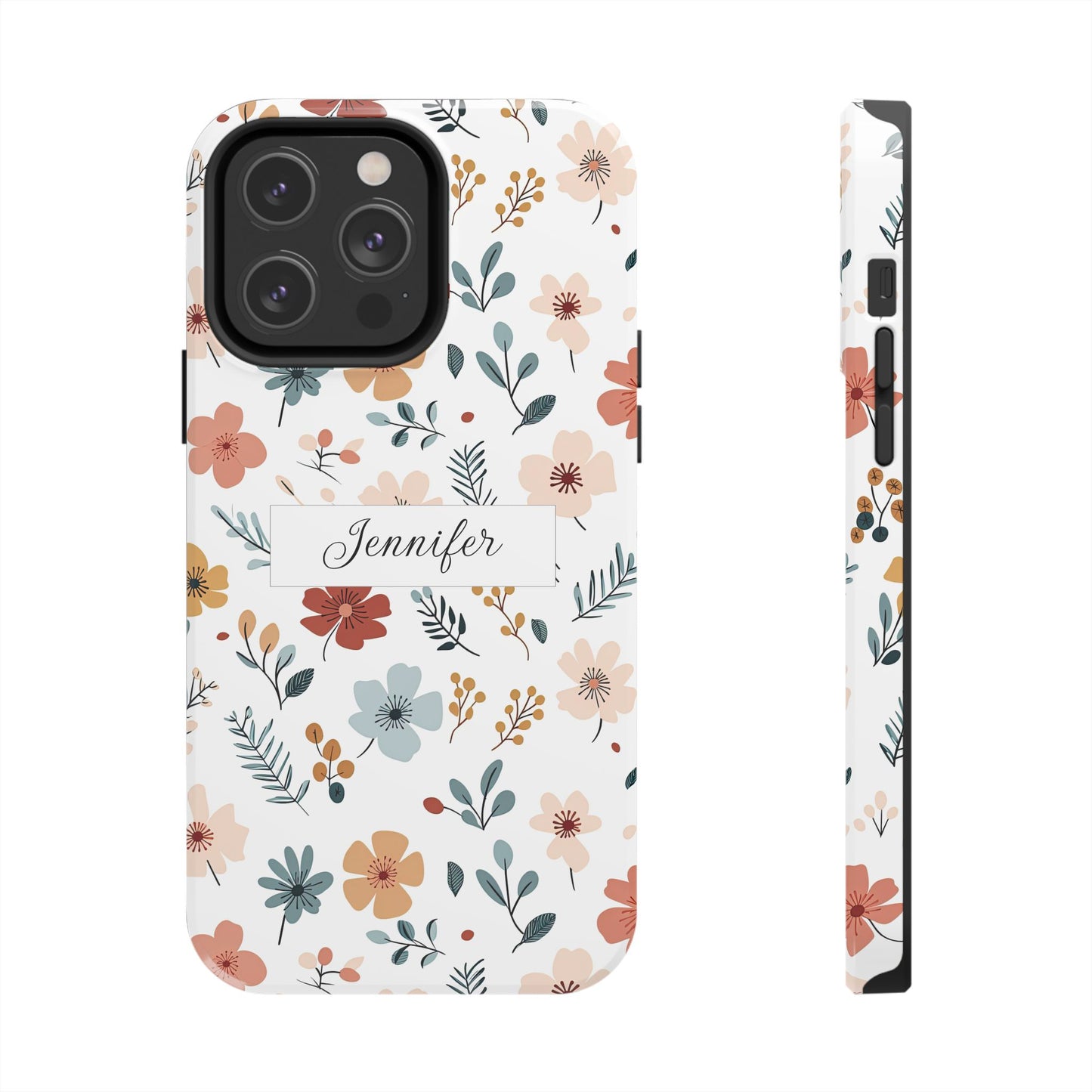 Personalized name phone case with wildflowers
