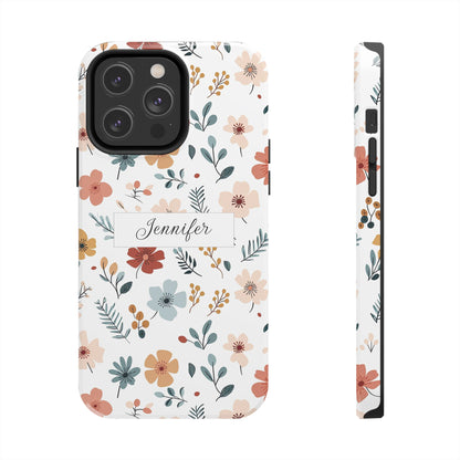 Personalized name phone case with wildflowers