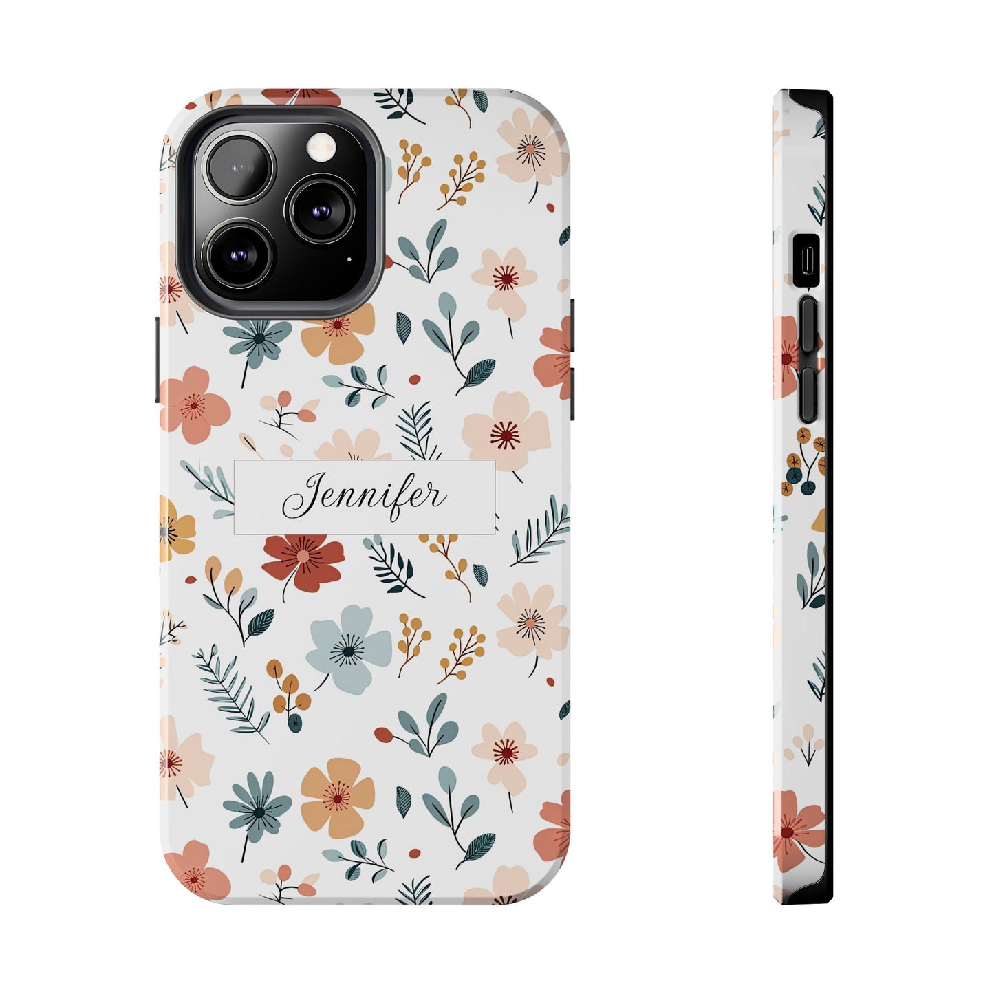 Personalized name phone case with wildflowers