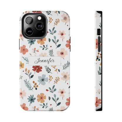 Personalized name phone case with wildflowers