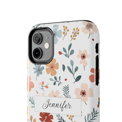 Personalized name phone case with wildflowers