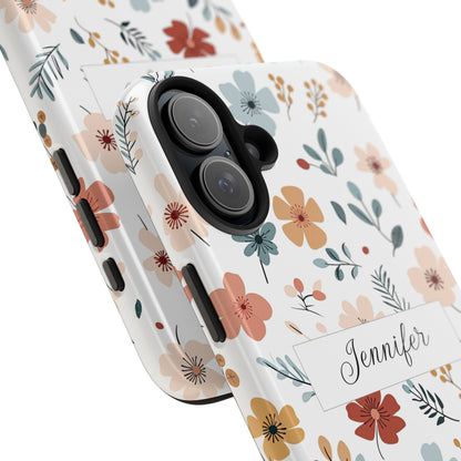 Personalized name phone case with wildflowers