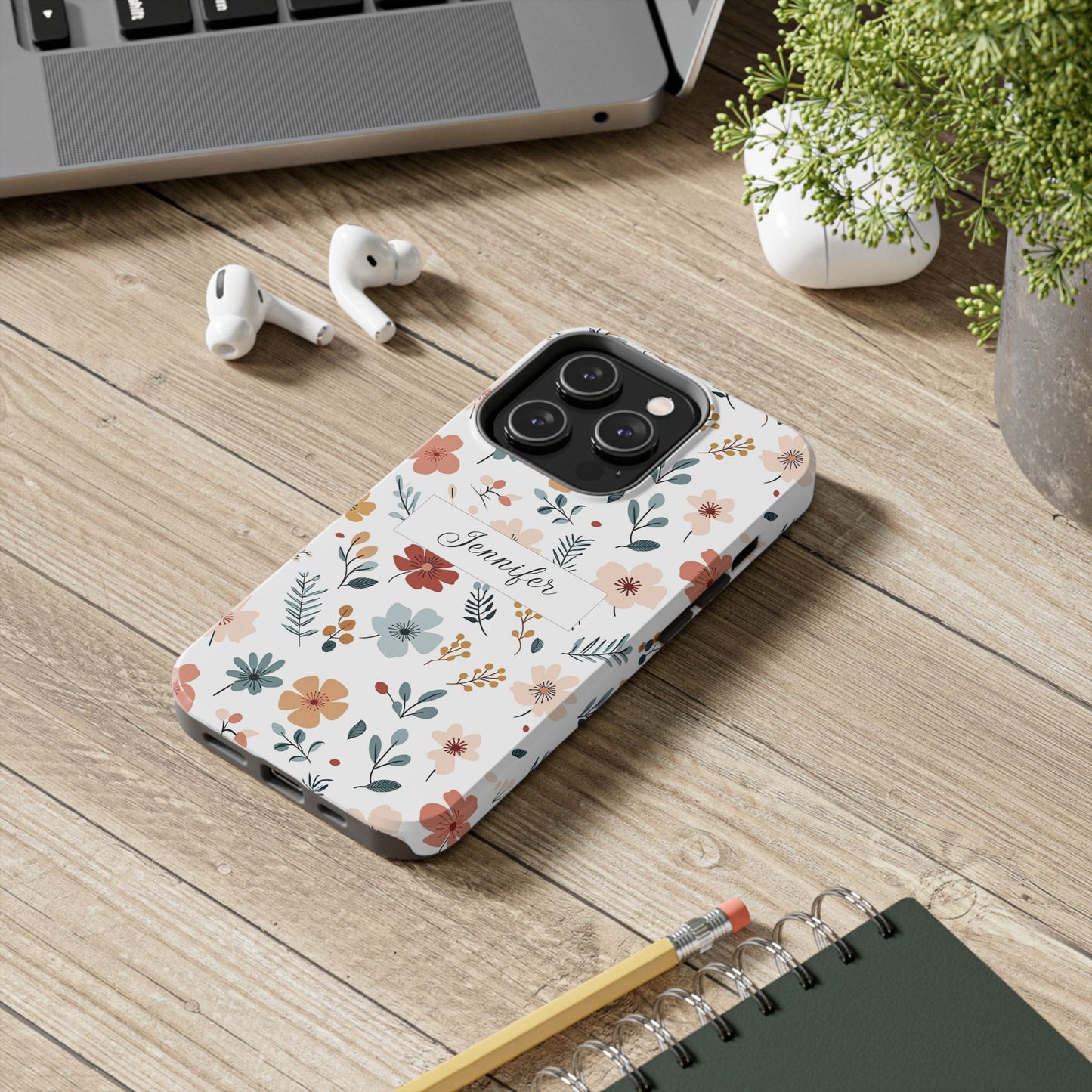 Personalized name phone case with wildflowers