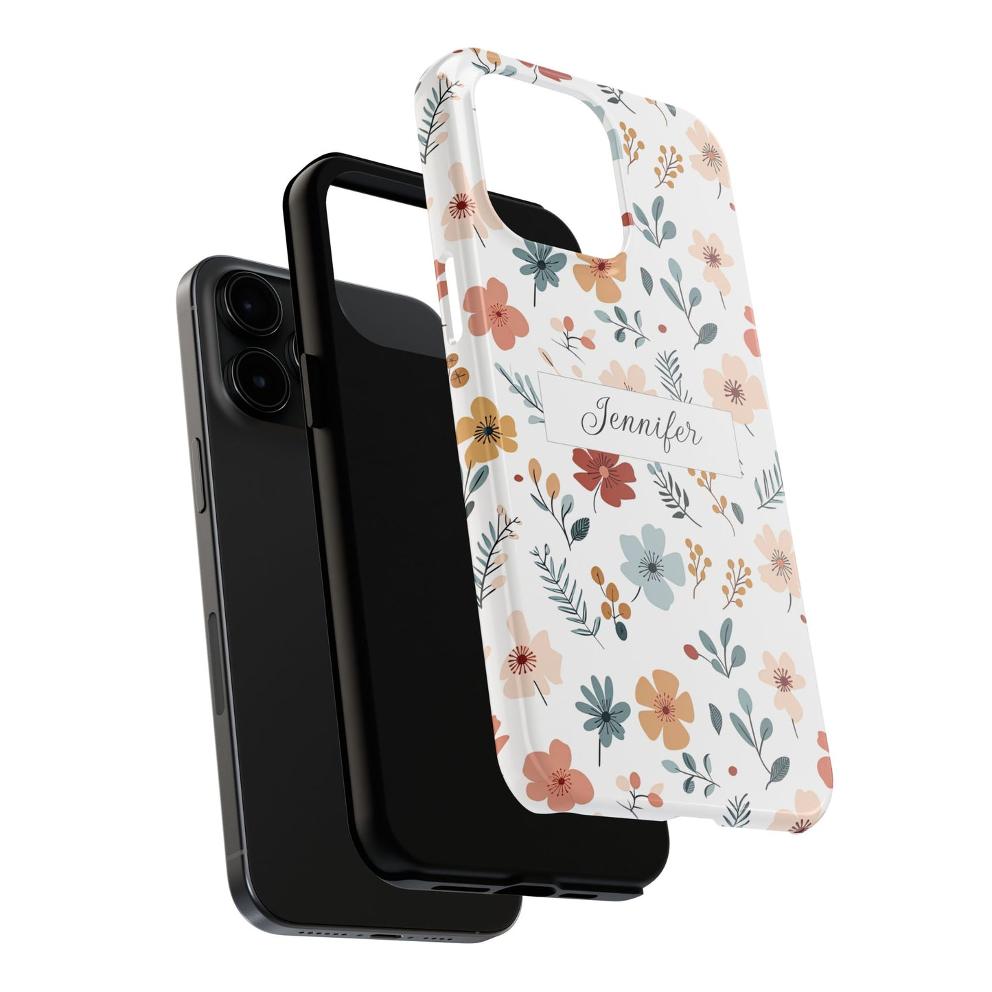 Personalized name phone case with wildflowers
