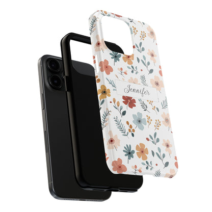 Personalized name phone case with wildflowers