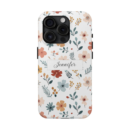 Personalized name phone case with wildflowers