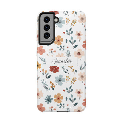 Personalized name phone case with wildflowers