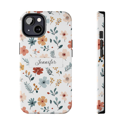 Personalized name phone case with wildflowers