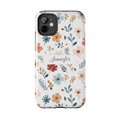Personalized name phone case with wildflowers