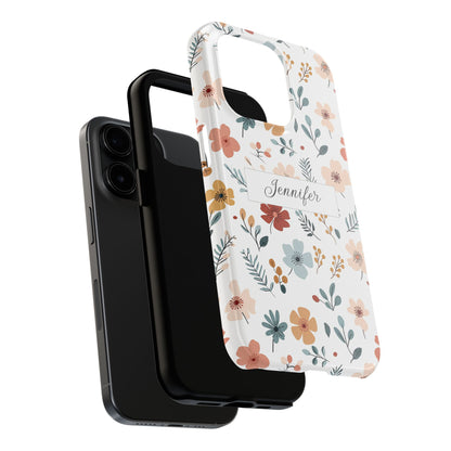 Personalized name phone case with wildflowers