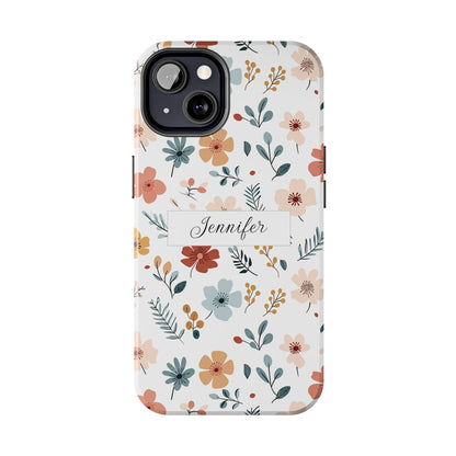 Personalized name phone case with wildflowers