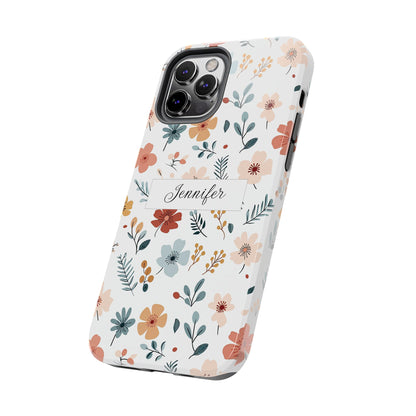 Personalized name phone case with wildflowers