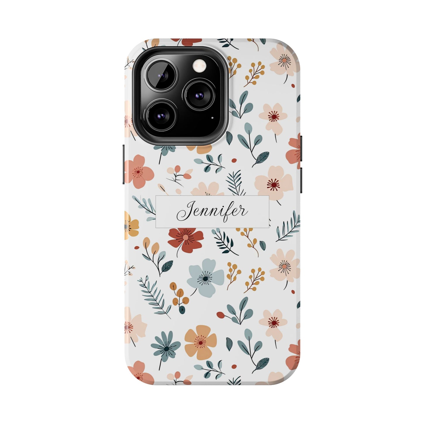 Personalized name phone case with wildflowers