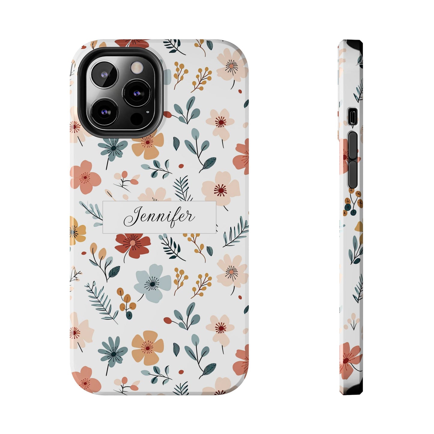 Personalized name phone case with wildflowers
