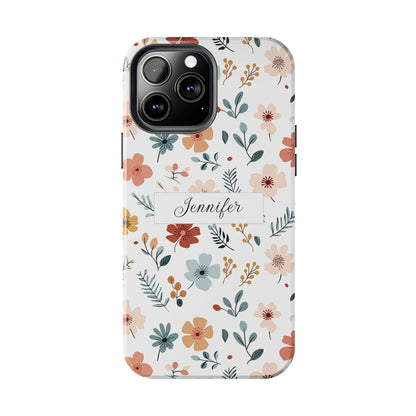 Personalized name phone case with wildflowers