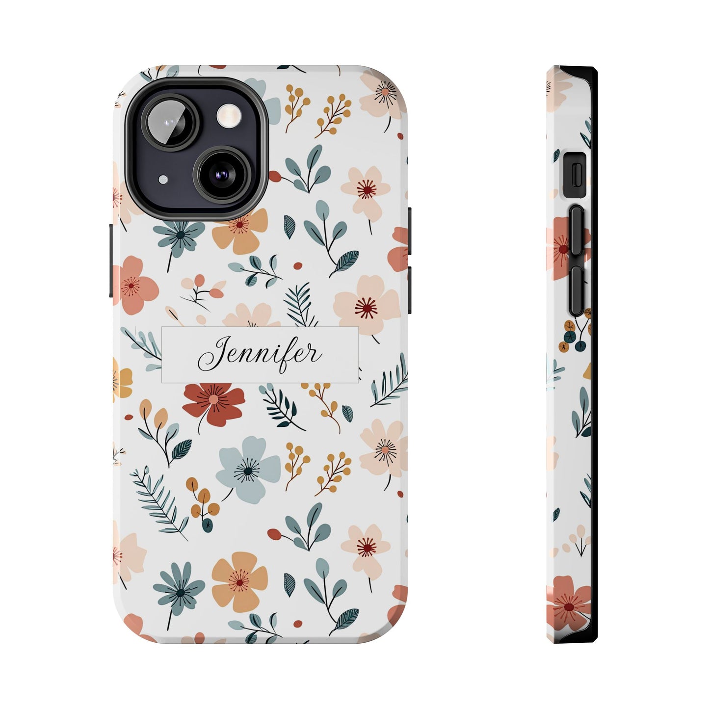 Personalized name phone case with wildflowers