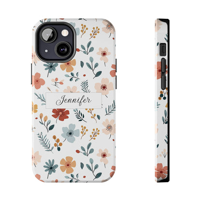 Personalized name phone case with wildflowers