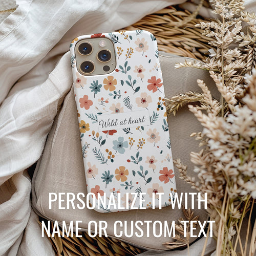 Personalized name phone case with wildflowers