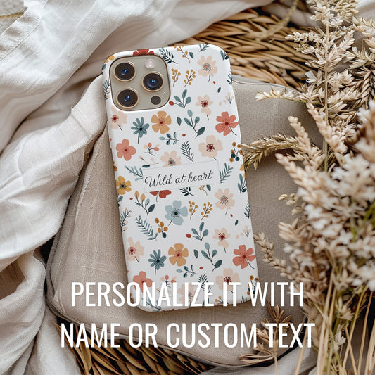 Personalized name phone case with wildflowers