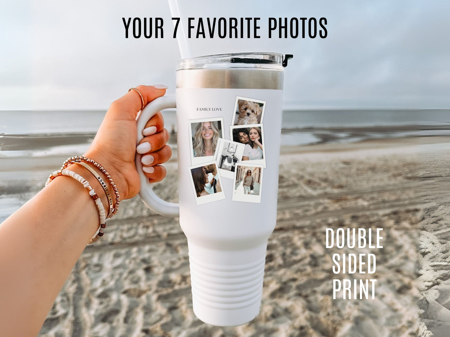 Tumbler with photos, 40oz - Perfect Gift for Coffee Lovers, Brunch, Beach and Workout.