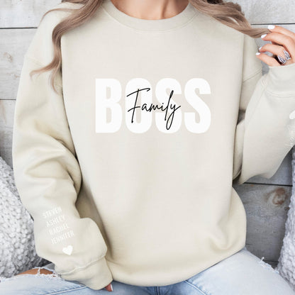 Family Boss Sweatshirt for Mom with Kids Names on the sleeve