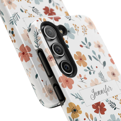 Personalized name phone case with wildflowers