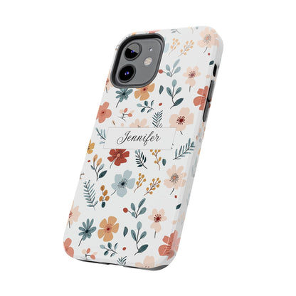 Personalized name phone case with wildflowers