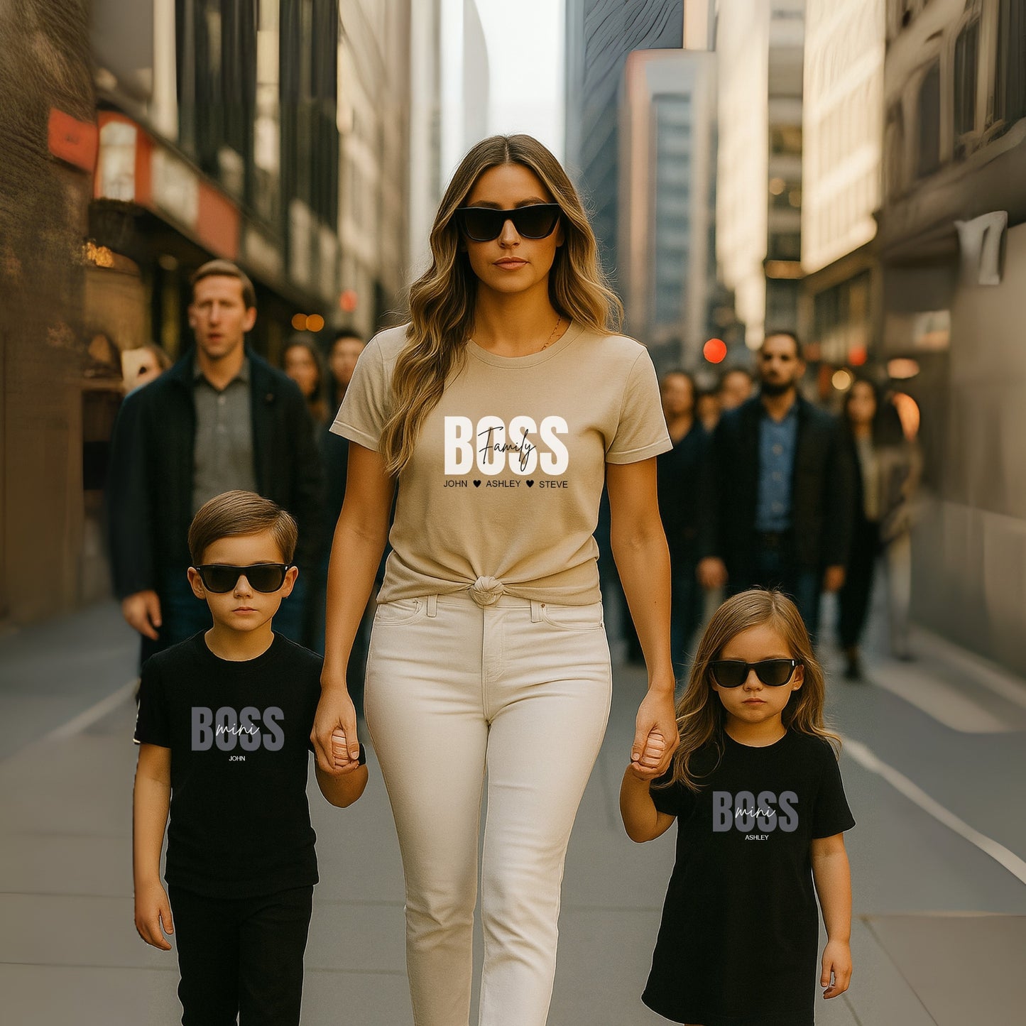 Family Boss Mom T-shirt with personalized kids names.