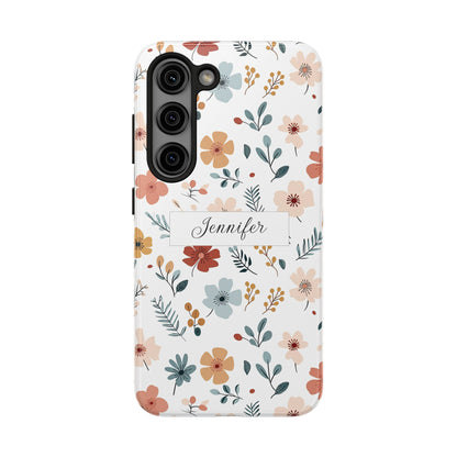 Personalized name phone case with wildflowers