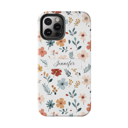 Personalized name phone case with wildflowers