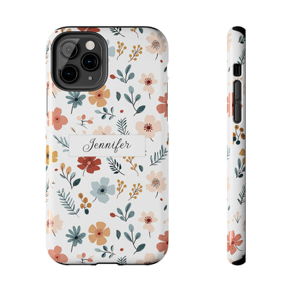 Personalized name phone case with wildflowers